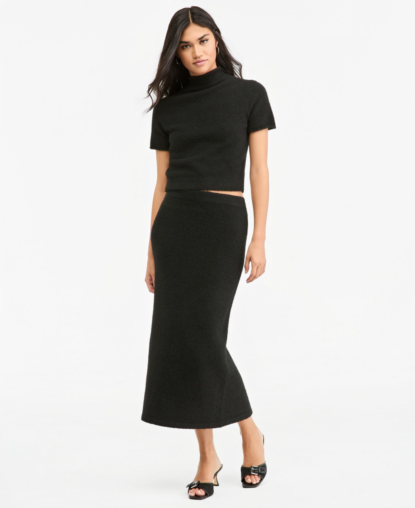 Женский свитер Bar III Mock Neck Short-Sleeve, цвет: Чёрный — фото 2