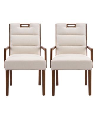 2-Piece Modern Dining Chairs with Arms, Fabric and Rubberwood Frame, Upholstered Kitchen Chairs