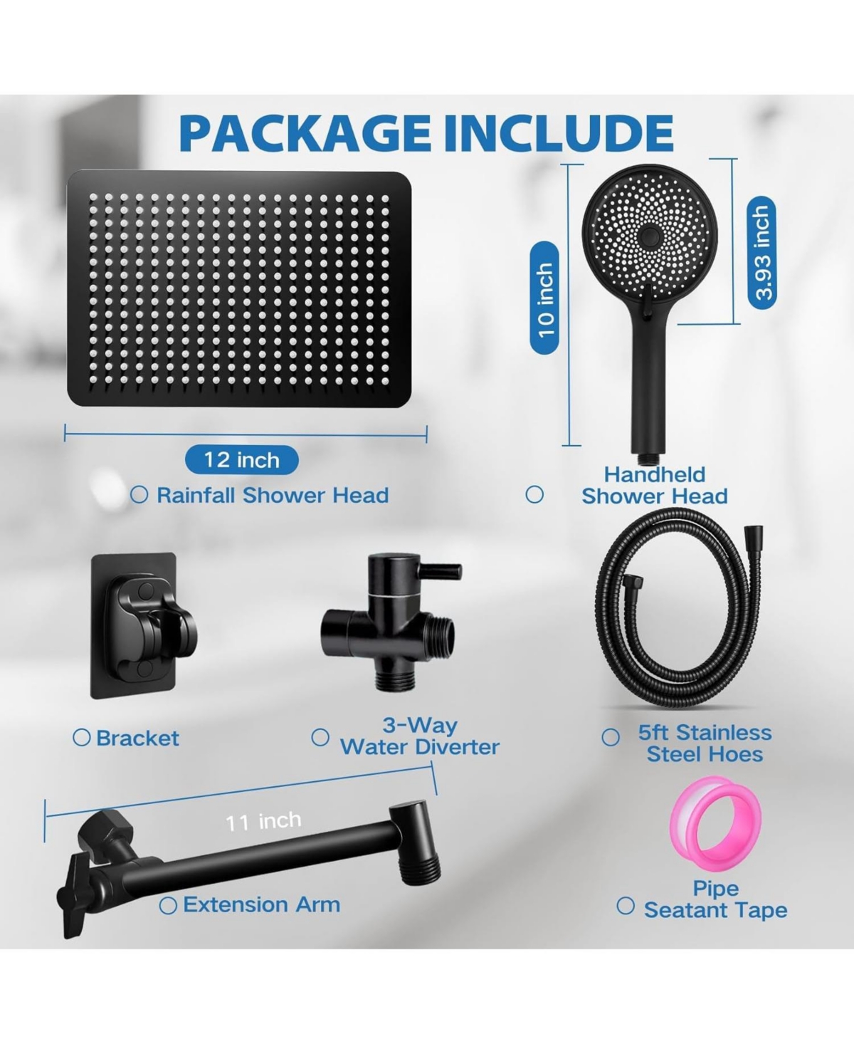 Cyqbd 12" Shower Head Rain Handheld Spray Extension Arm Flow Regulator System