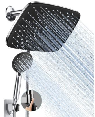 11.8" Rain Shower Head Handheld Dual 5 Modes Hose