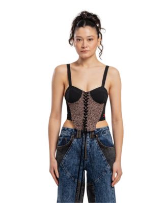 Women's Leopard-Print Corset Crop Top