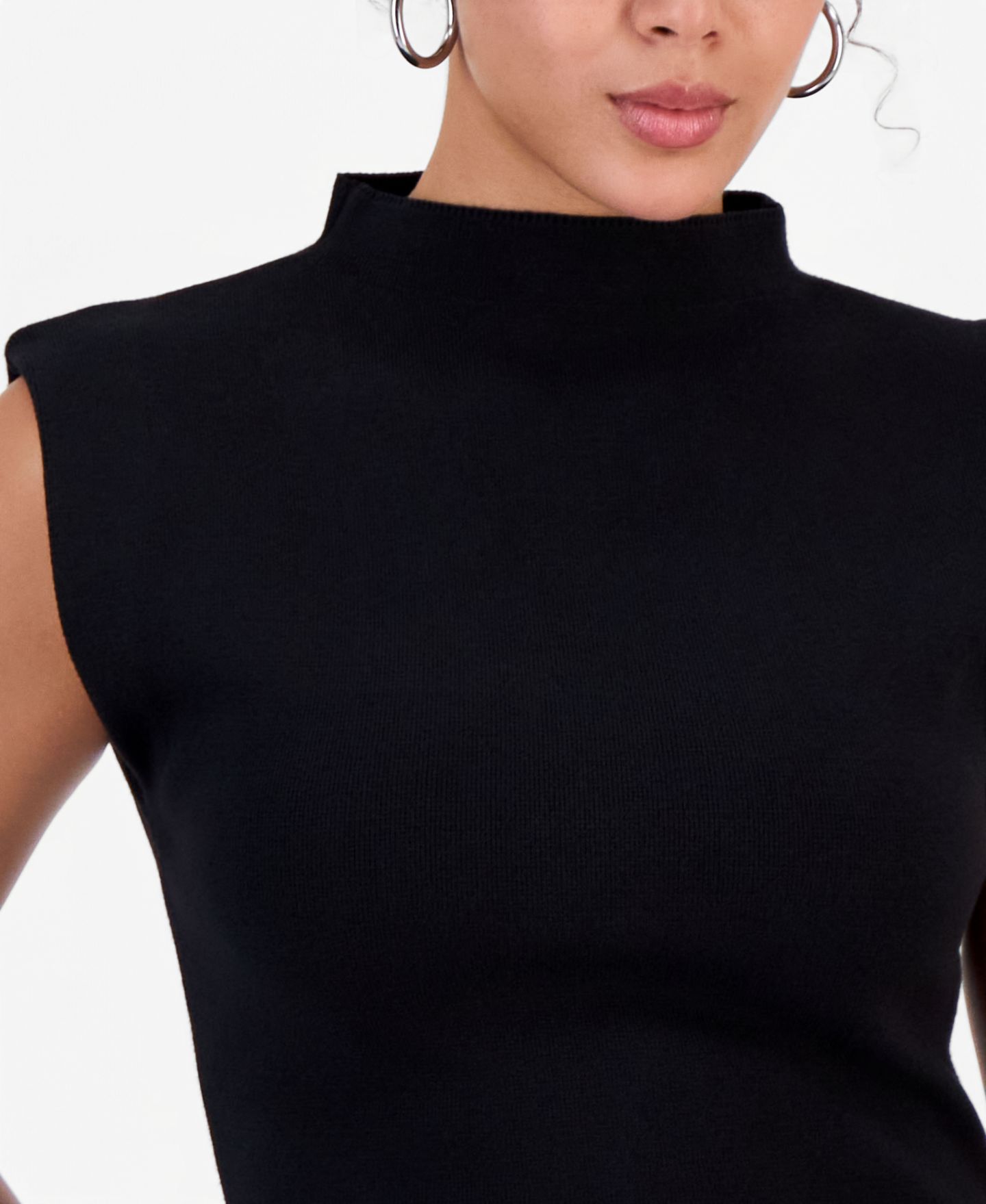 Женский топ Bar III Mock Neck Shoulder Pad, цвет: Чёрный — фото 3