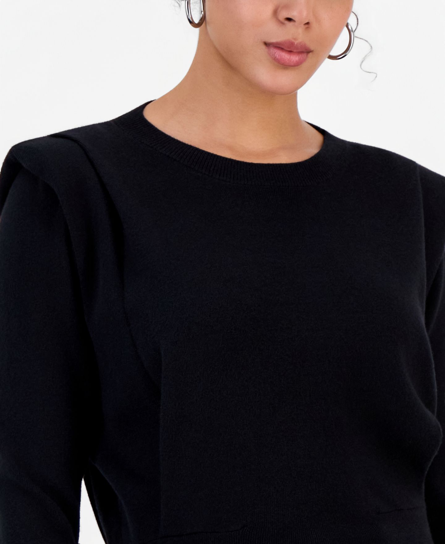 Женский свитер Bar III Shoulder-Pad Long-Sleeve Crewneck, цвет: Чёрный — фото 3