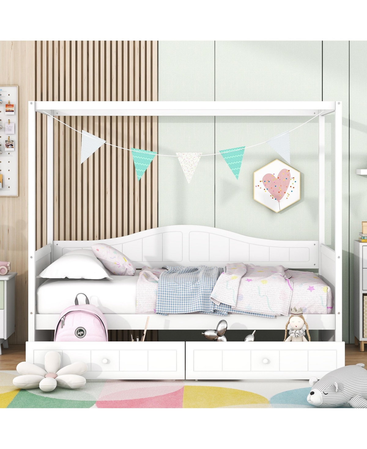 Clihome Twin Size Canopy Day Bed with 2 Drawers