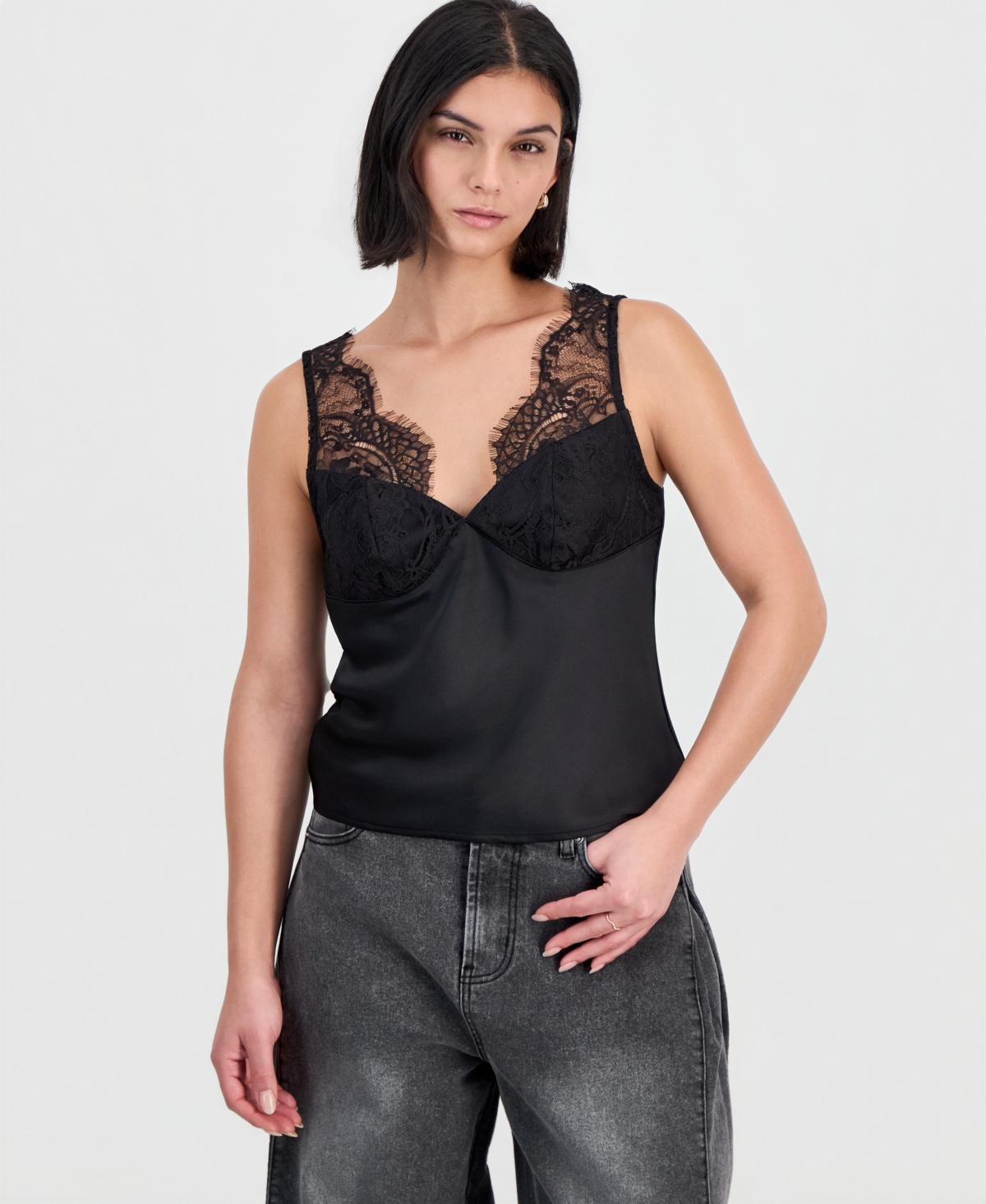 Bar Iii Women's V-Neck Lace-Trim Camisole, Macy's Exclusive