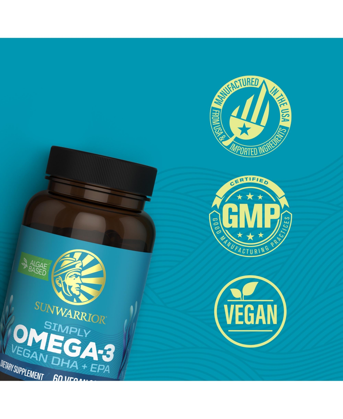 Sunwarrior Omega-3 Algae Oil Softgels, 550 Milligram Omega-3s with Dha and Epa, 60 Softgels