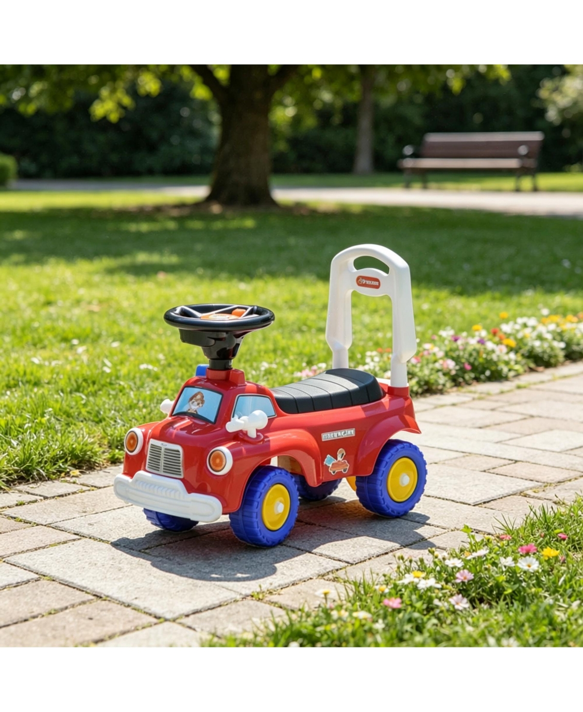 Sevorley Toddler Foot-to-Floor Fire Truck Ride-On with Horn, Music and Storage, Ages 18-36 Months