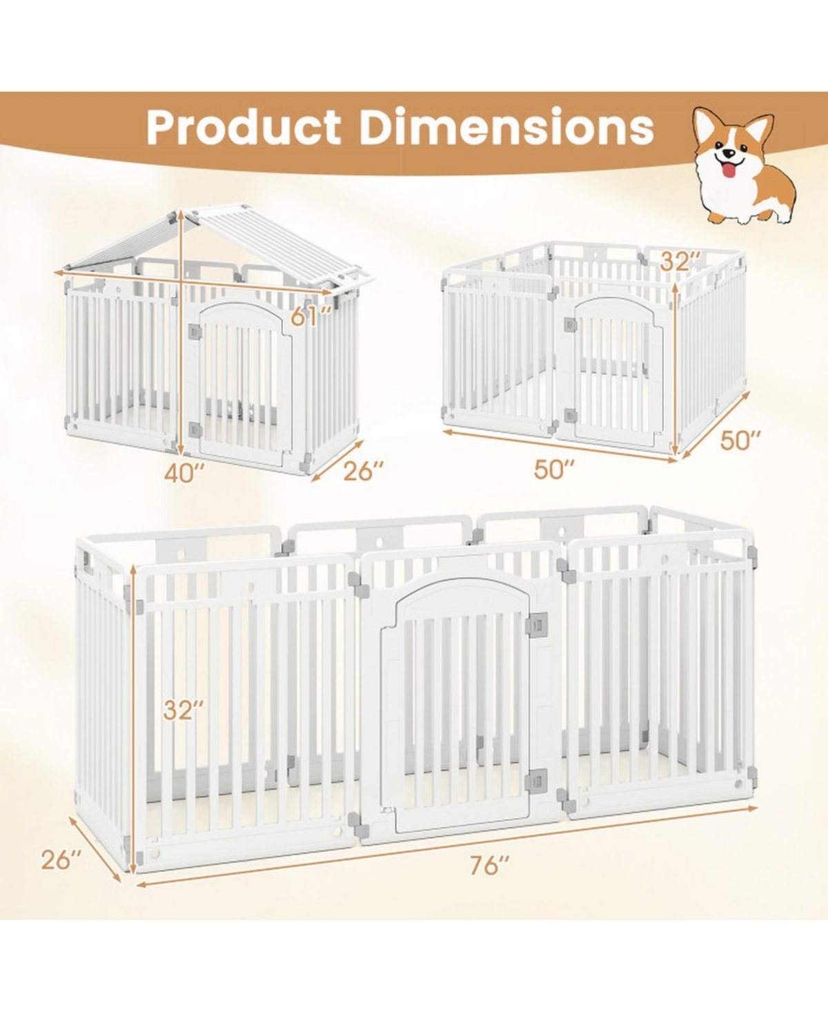 Sugift 8-Panel Tall Plastic Dog Playpen Indoor Outdoor Puppy Pen with Locking Door