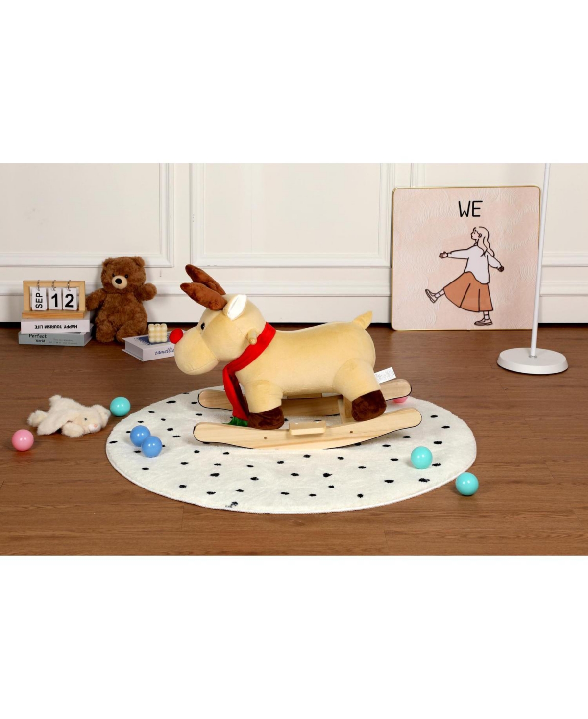 Sevorley Kids Plush Moose Rocking Ride-On Toy with Plush Seat, Safety Belt and Sound Effects, Ages 1-3 years