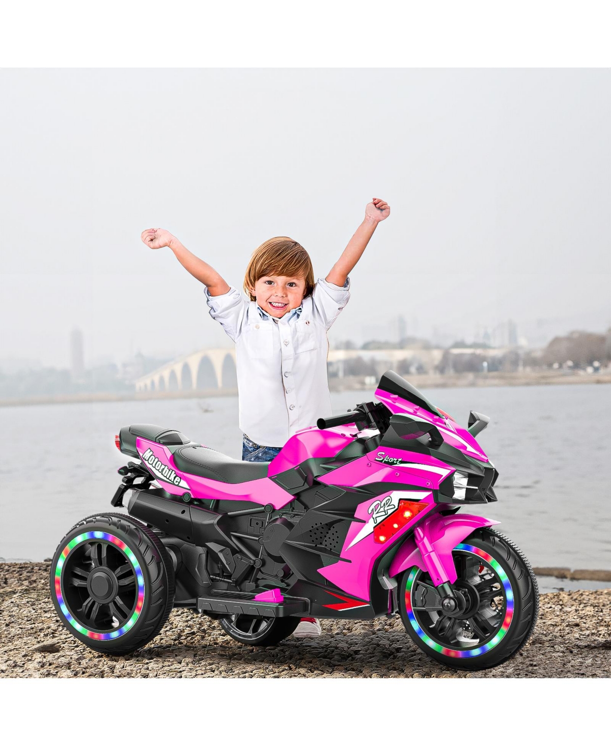 Sevorley 12V Kids Electric Ride-On Motorcycle with Led Lights and Music, Ages 3-6