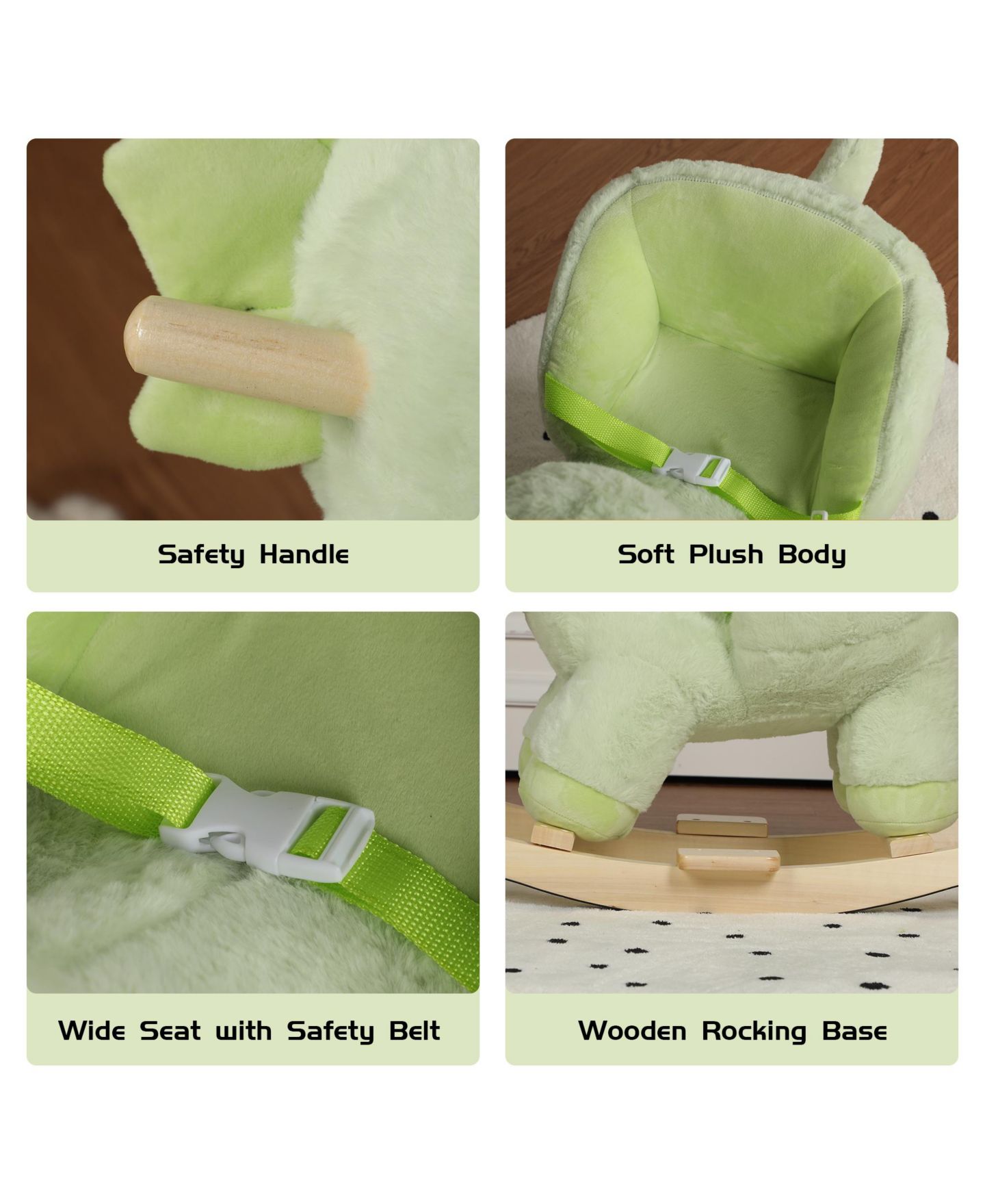 Детская мягкая игрушка SEVORLEY Plush Dinosaur Rocking Ride-On Toy, Ages 1-3, цвет: Зелёный — фото 5