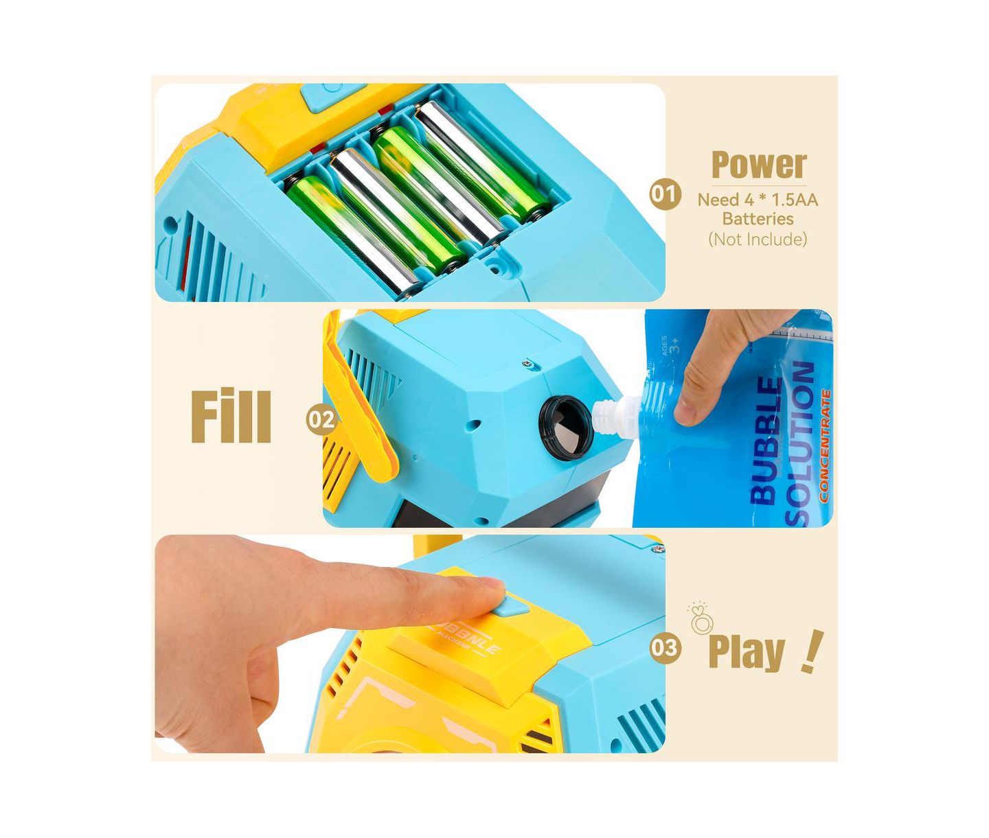 Детская игрушка Bruce & Shark Portable Bubble Machine With Lights, Ages 3+, цвет: Синий — фото 8