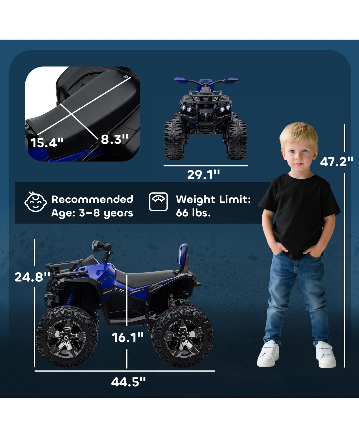 Детская игрушка Aosom 12V Kids ATV Quad Car Toy with Music and Headlights, цвет: Синий — фото 3