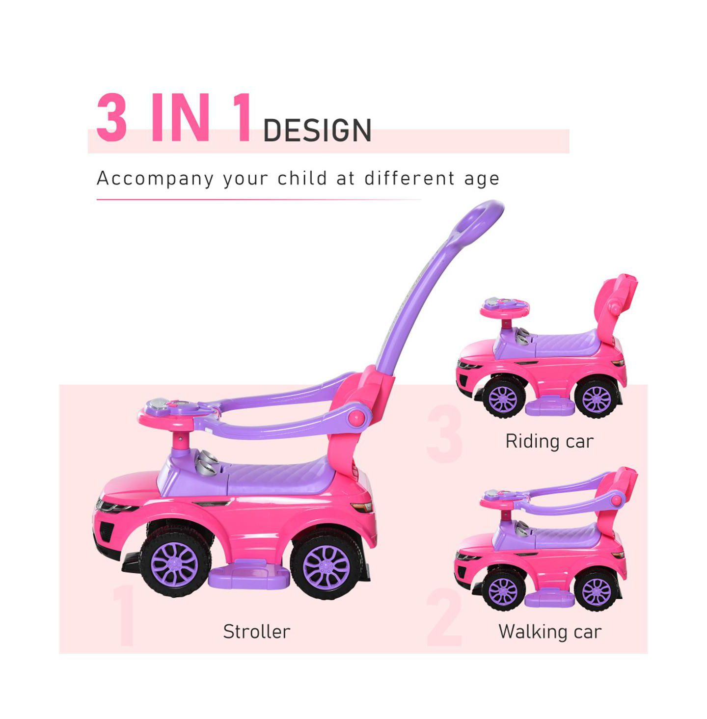 Детская игрушка YOBTOP 3-In-1 Ride On Push Car with Steering Wheel, Horn and Music, Metal, 55 lbs. Capacity, Ages 1-3 Years — фото 7