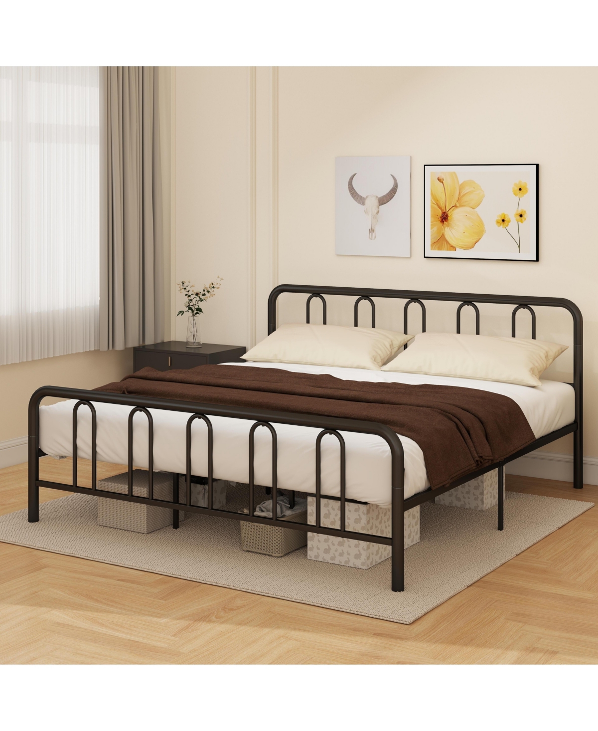 Mecale King Size Metal Platform Bed Frame with Headboard and Footboard