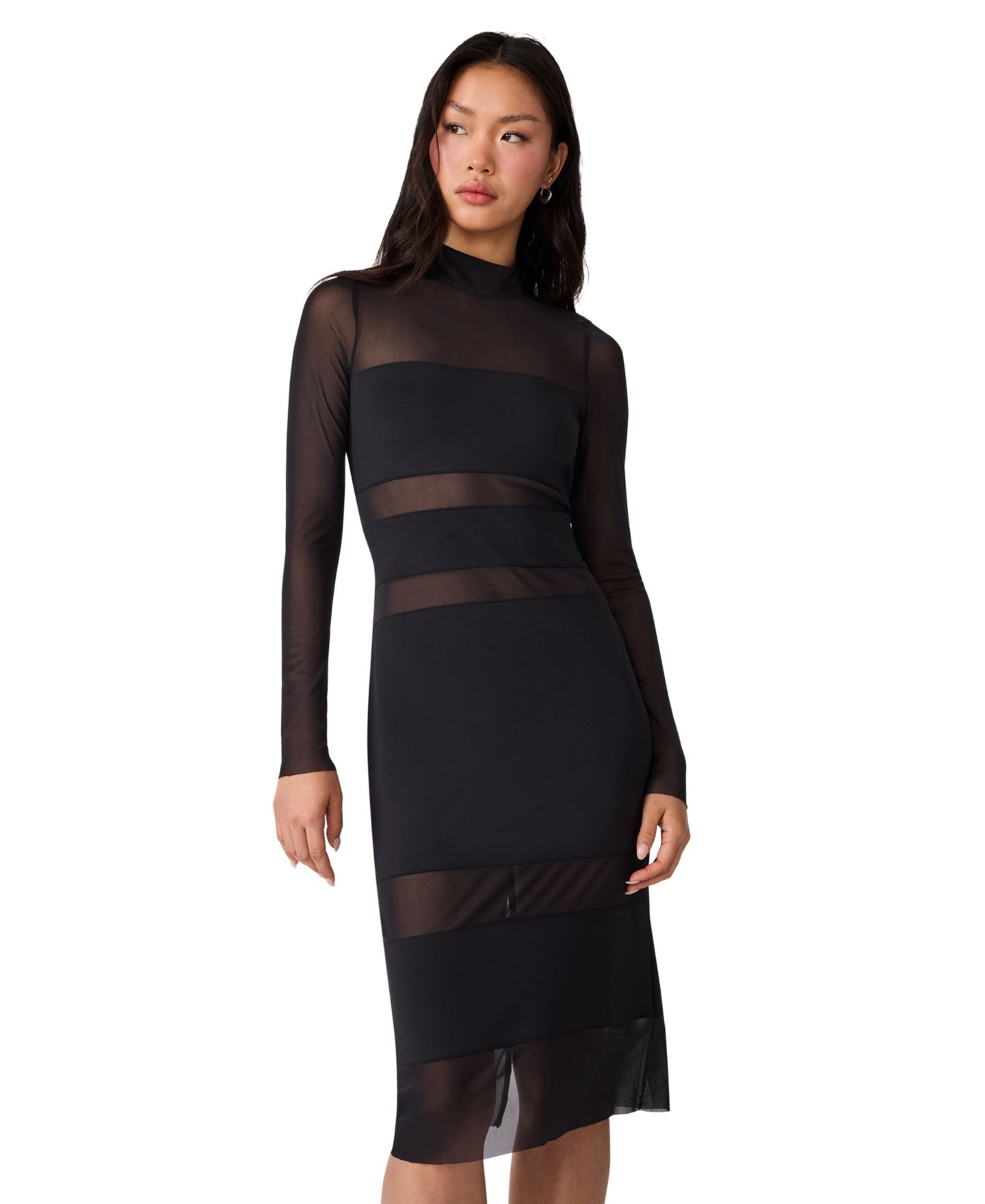 Женское платье Steve Madden Blaze Long-Sleeve Mesh Bodycon Midi, цвет: Чёрный — фото 3