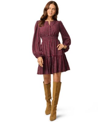Women's Sophia Long-Sleeve A-Line Split Neck Dress
