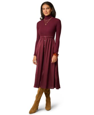 Women's Amelia Turtleneck Long-Sleeve A-Line Midi Dress