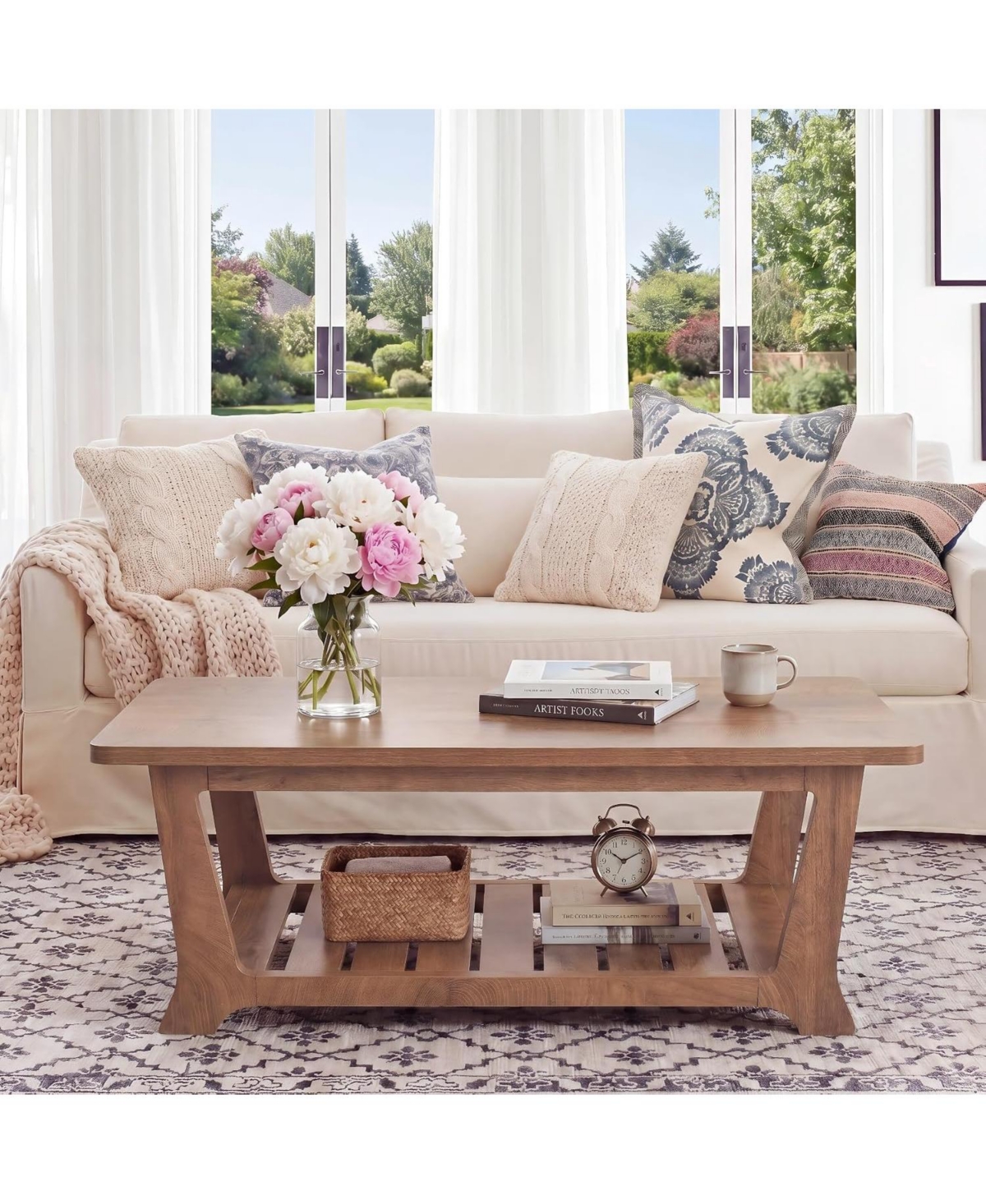 Tribesigns 47.2" Farmhouse Coffee Table with 2-Tier Storage