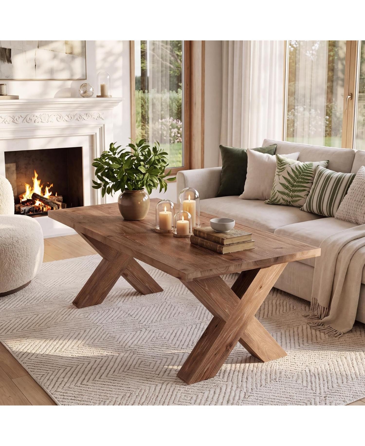 Tribesigns 47'' Solid Wood Coffee Table with X-shaped Legs,Farmhouse