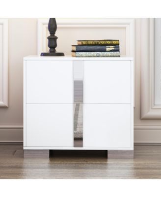Mirrored Nightstand with Metal Legs and 2 Drawers