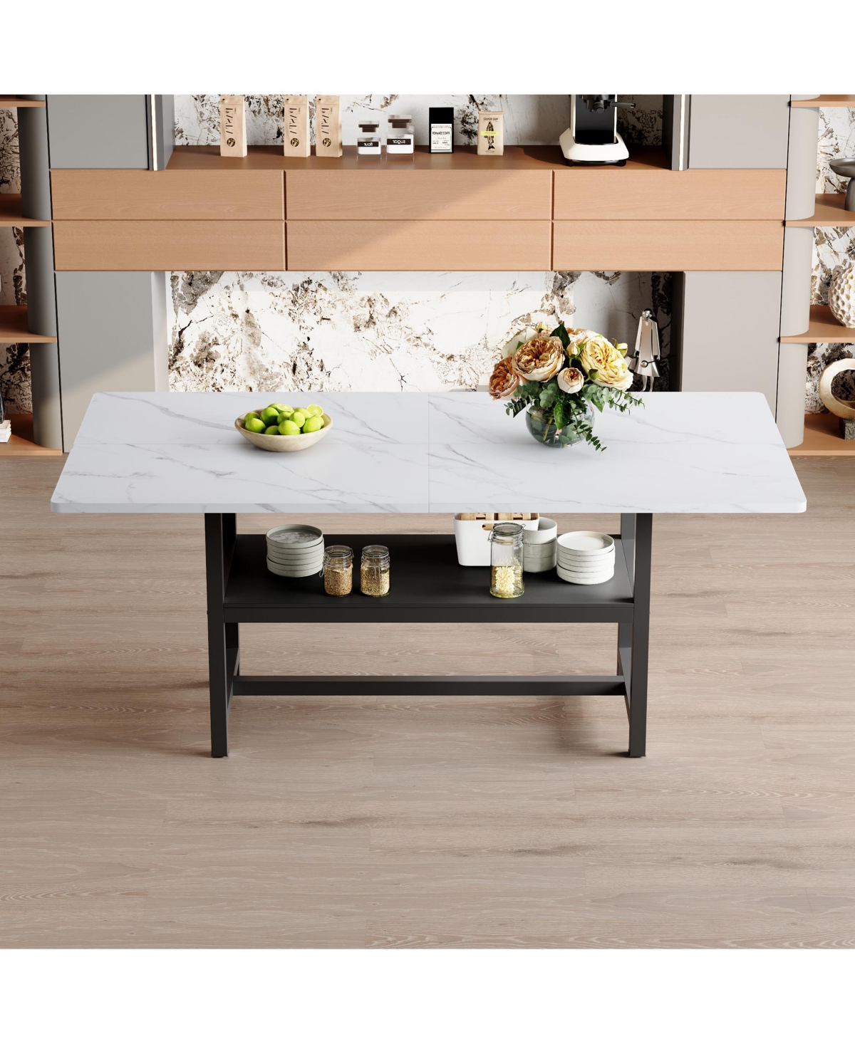 flynama 71-Inch Wood Grain Dining Table with Storage Shelf