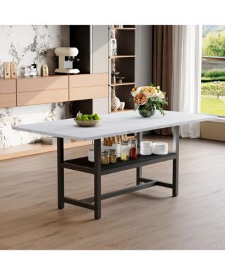 71-Inch Wood Grain Dining Table with Storage Shelf