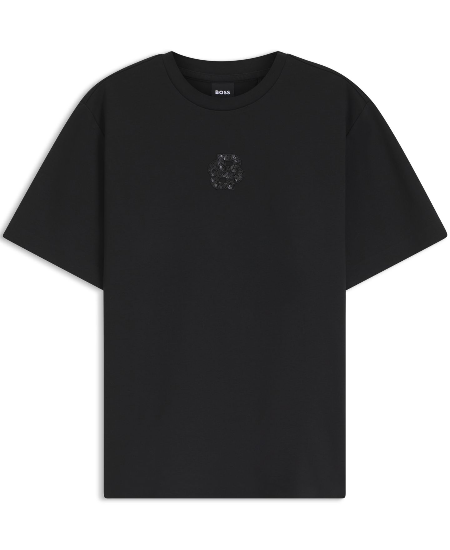 Женская футболка Hugo Boss BOSS by Relaxed-Fit Monogram Heavyweight Cotton Sequin-Embroidered, цвет: Чёрный — фото 2