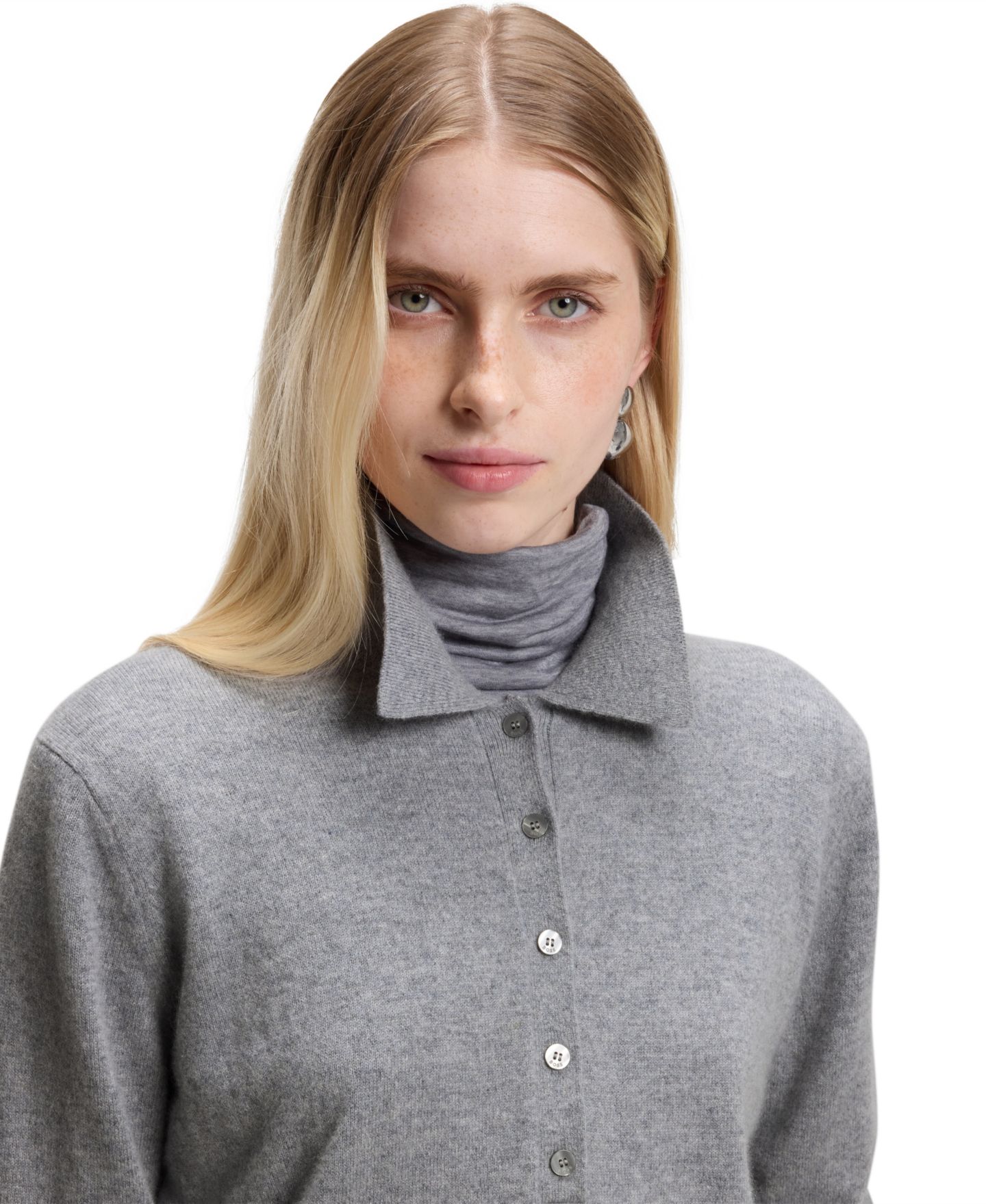 Женский свитер Hugo Boss BOSS by Falonsi Cashmere Polo Sweater, цвет: Зелёный — фото 5