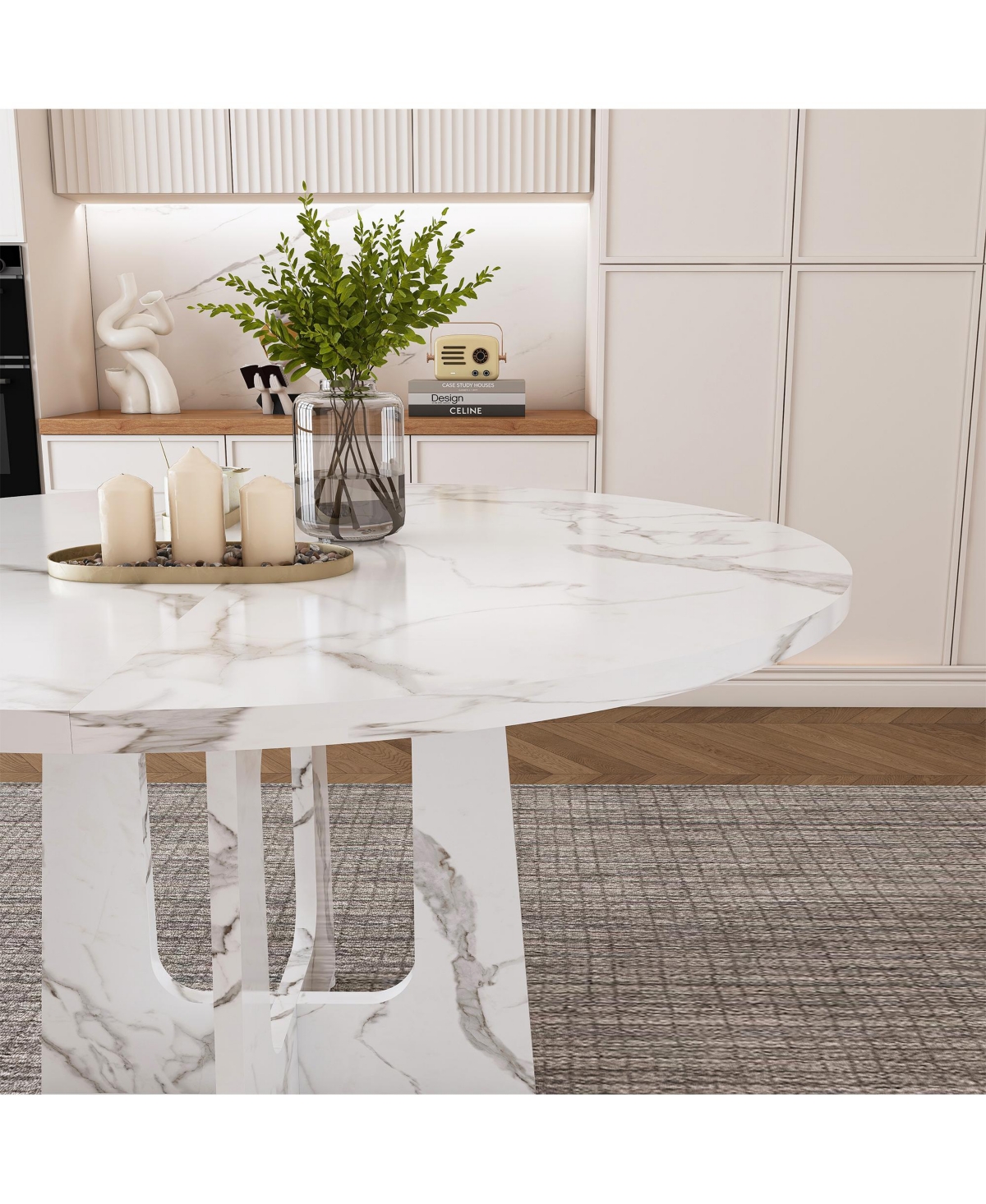 Flynama 47.24 Inch Marble Mdf Round Dining Table, 300LB Capacity Farmhouse Kitchen Table for 4-6 People