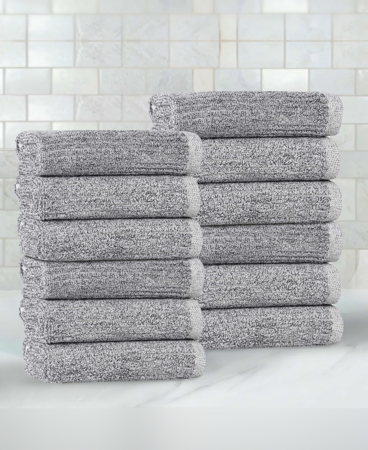 Superior Destin Viscose Blend Absorbent Quick Dry Solid Ribbed Design 12-Piece Washcloth Set