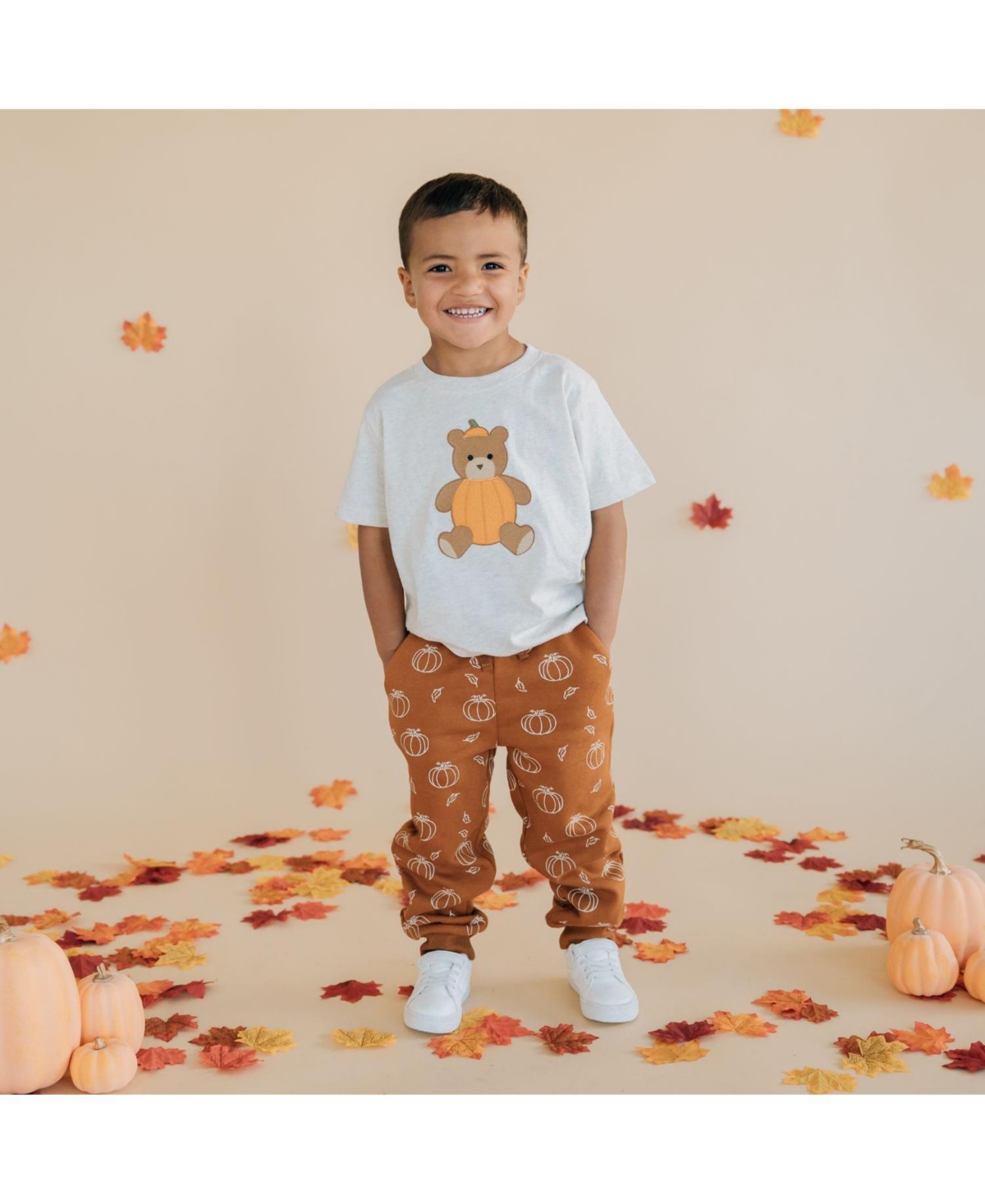 Sweet Wink Little Boys Pumpkin Teddy Bear Patch Short Sleeve T-Shirt