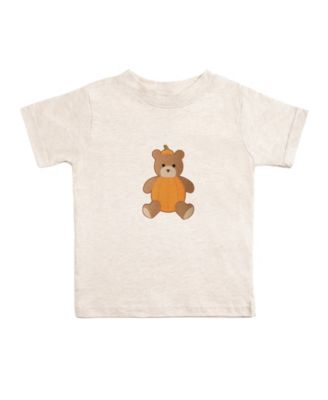 Little Boys Pumpkin Teddy Bear Patch Short Sleeve T-Shirt