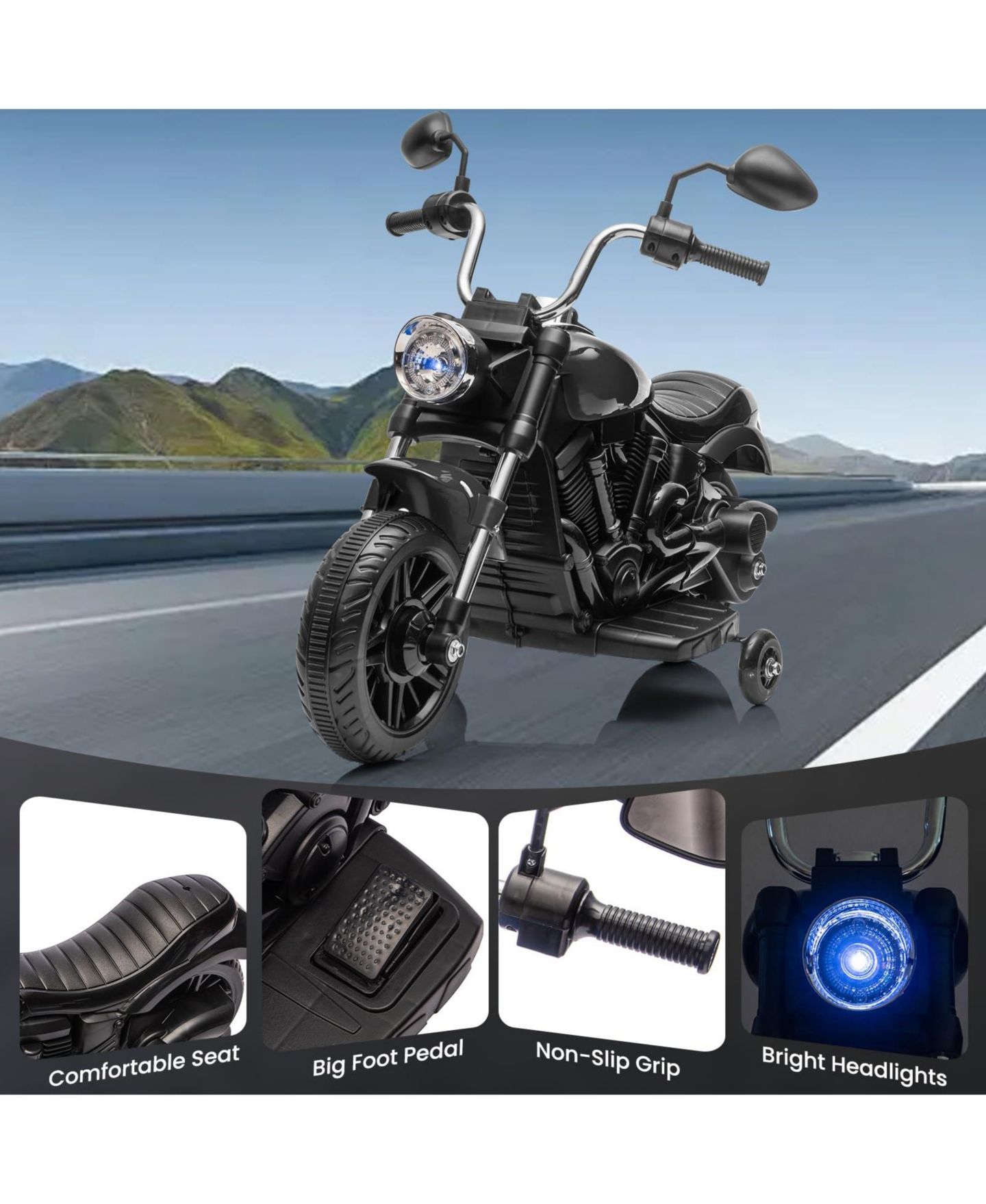 Детская игрушка homfan 12V Electric Motorcycle with Removable Training Wheels Ride-On Toy, 66 lbs Capacity, Ages 3-5, цвет: Чёрный — фото 5