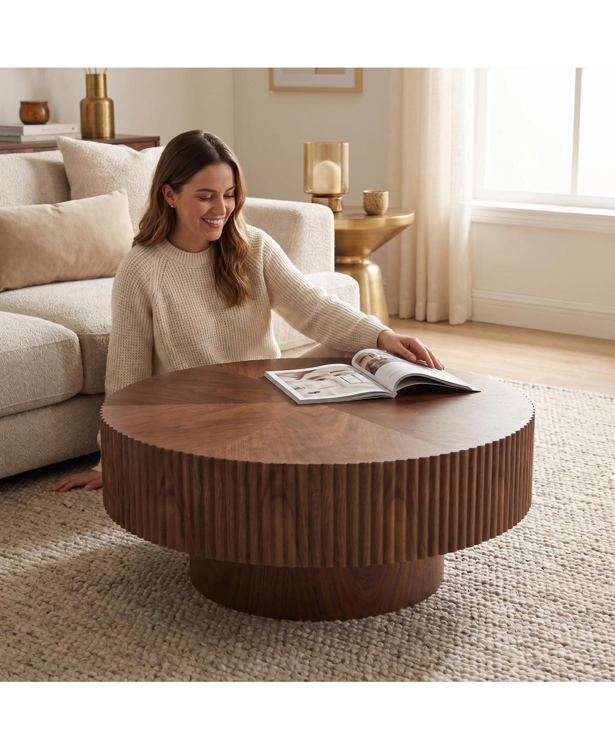 Streamdale Furniture 31.49'' Round Pedestal Coffee Table, Walnut
