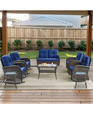 8-Piece All-Weather Outdoor Wicker Backyard Family Conversation Set with Glider Loveseat, Rocking Chairs, Swivel Chairs and Tables