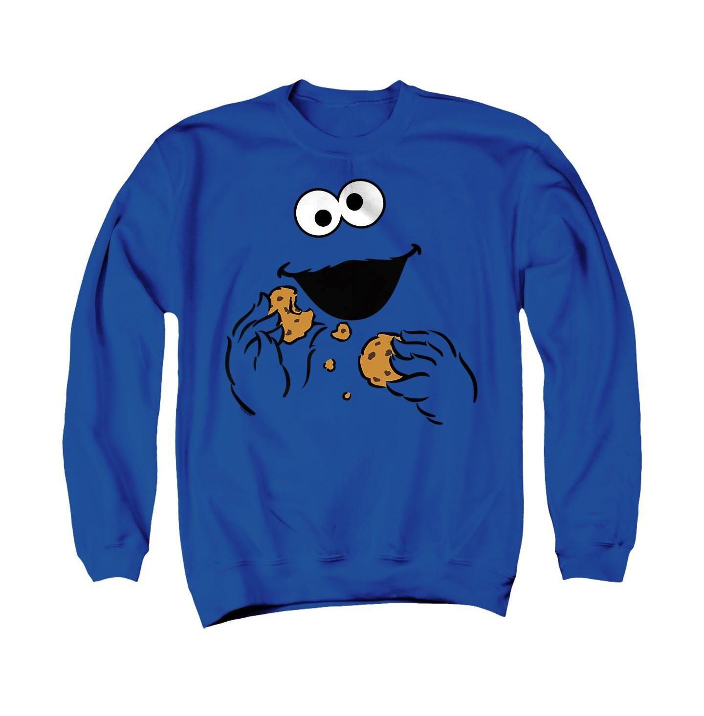 Мужская толстовка Sesame Street Cookie Monster Om Nom Face Graphic 100% Cotton Crewneck, цвет: Королевский синий — фото 1