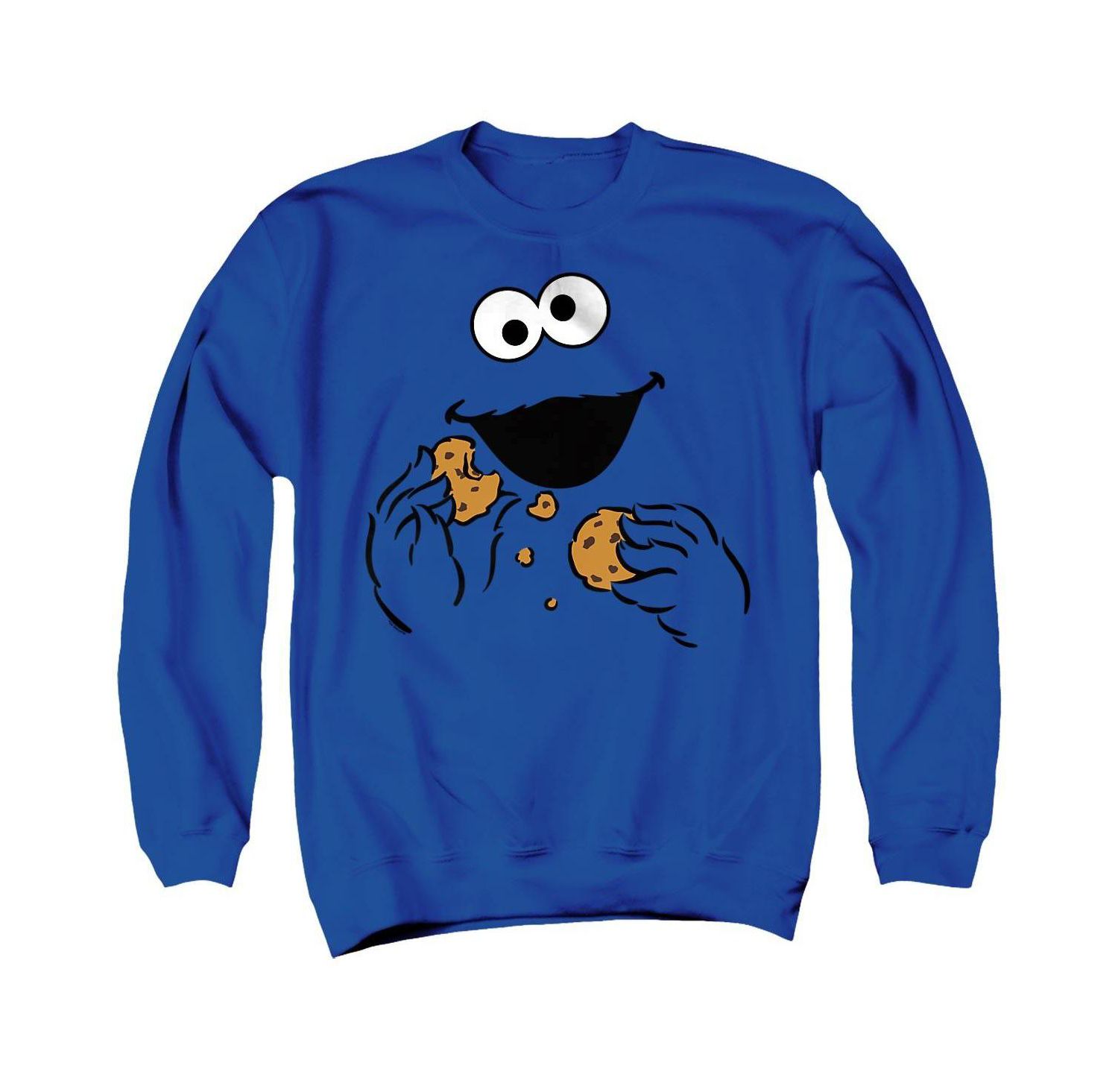 Men's Cookie Monster Om Nom Face Graphic 100% Cotton Crewneck Sweatshirt