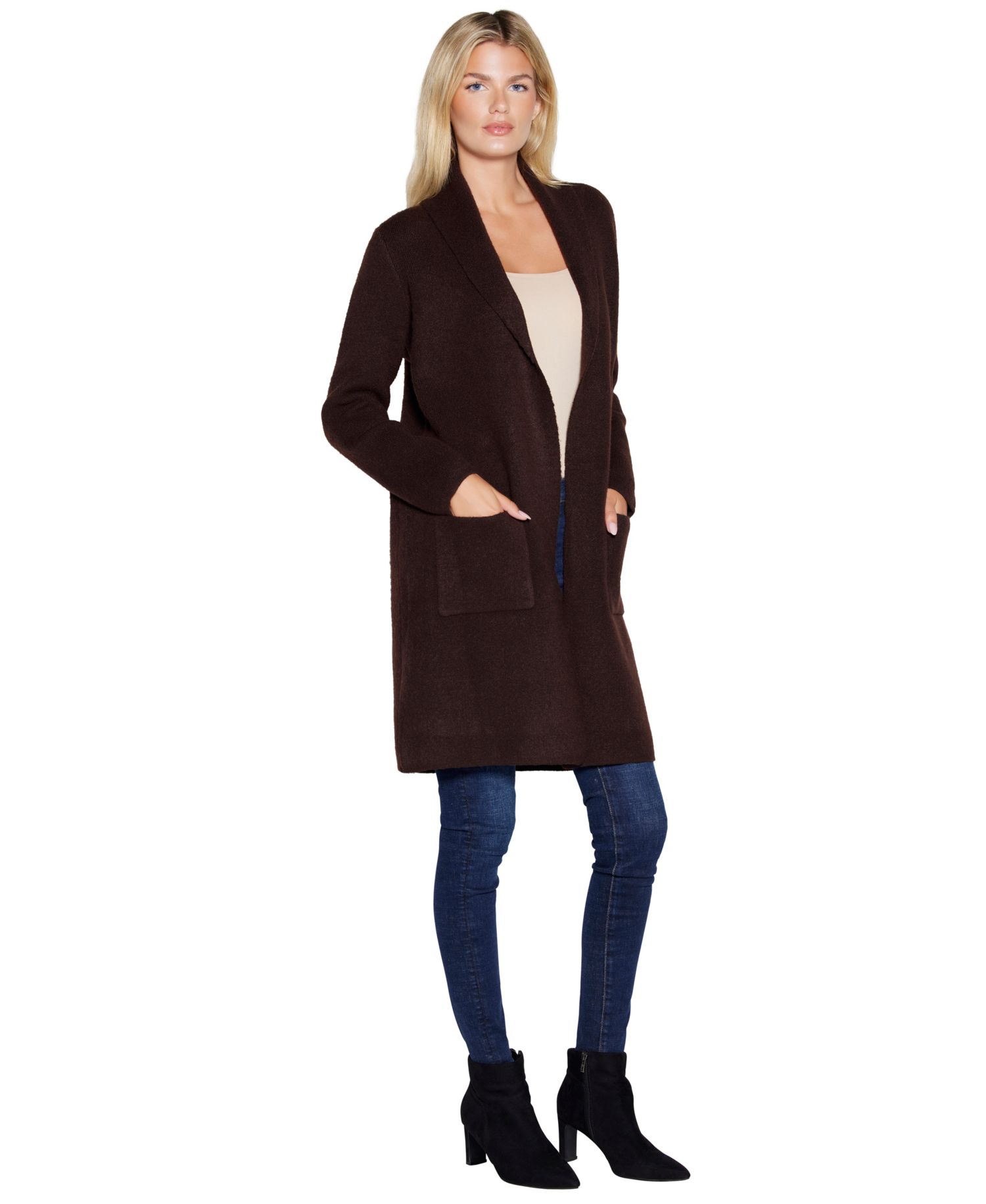 Women's Shawl Collar Open-Front Duster Cardigan