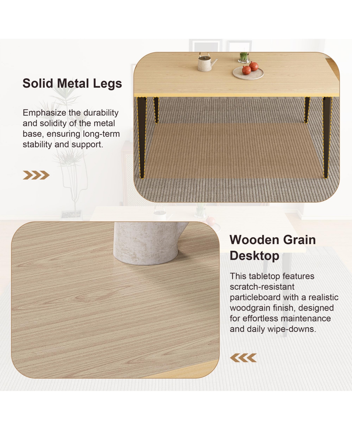 Flynama 63 Inch Rectangular Dining Table with Legs