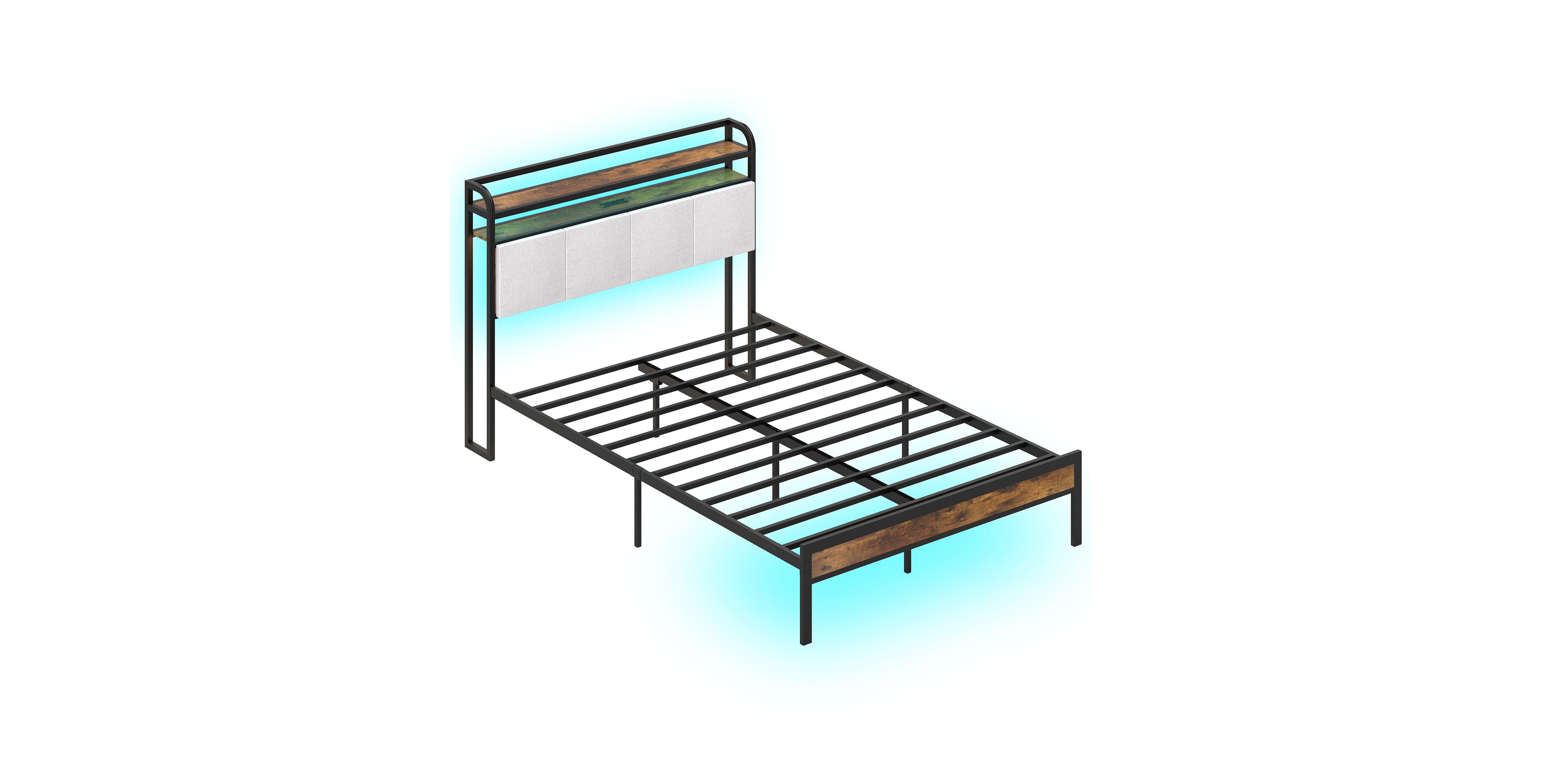 Slickblue Modern Bed Frame with Led Lighting and Charging Station