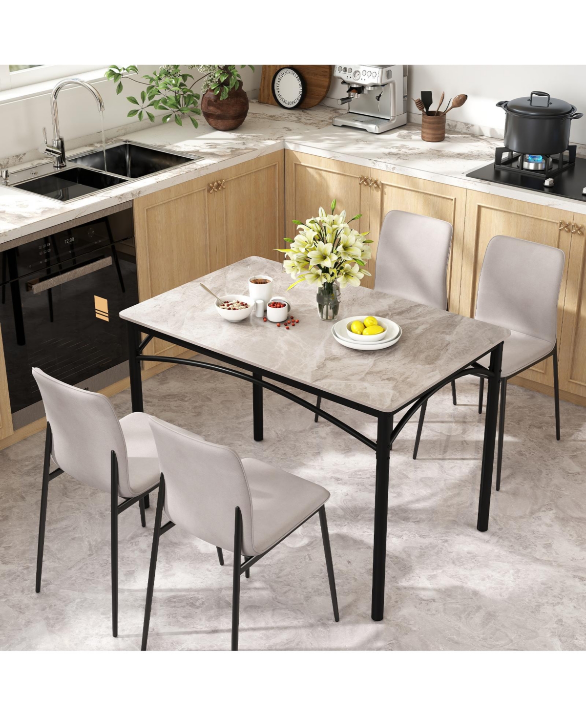 Gymax 43'' Modern Dining Table for 4 with Large Faux Marble Tabletop Adjustable Foot Pads