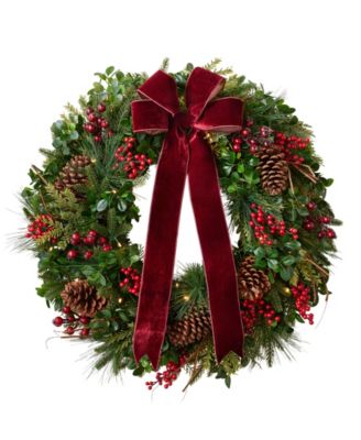 Boxwood Berries Wreath 28" LEDC BO