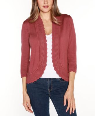 Women's Open-Front Scalloped 3/4-Sleeve Cardigan