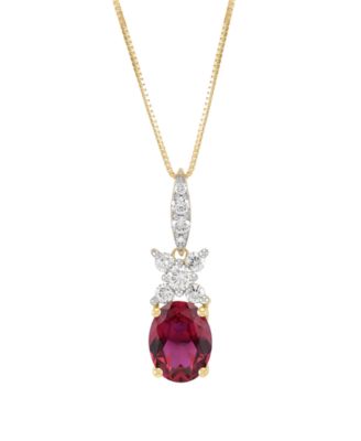Lab-Grown Ruby (3-1/2 ct. t.w.) & Lab-Grown Diamond (1/3 ct. t.w.) Pendant Necklace in 14k Yellow Gold (Also available in Lab-Grown Emerald and Lab-Grown Sapphire)
