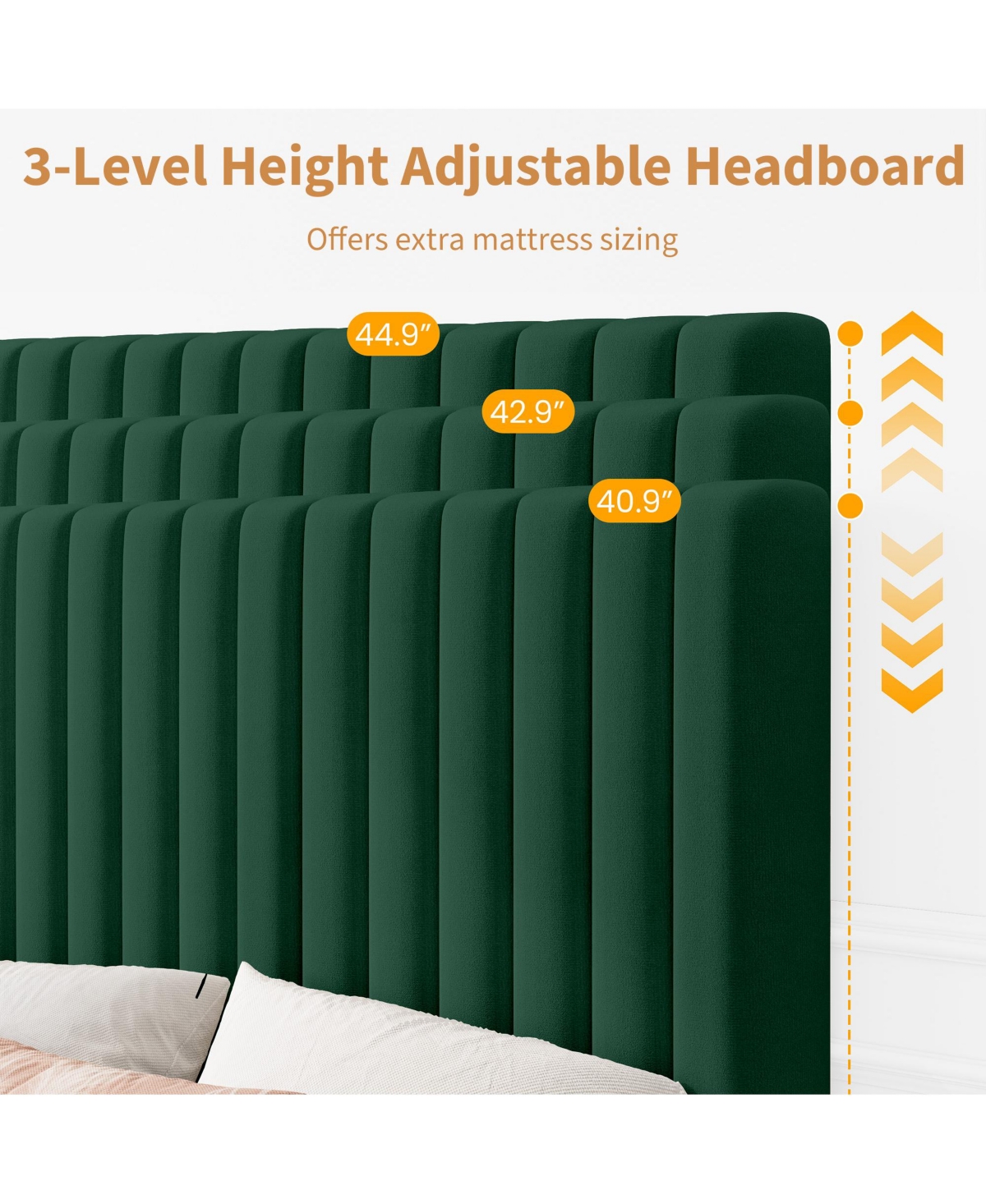 Gaomon Velvet Upholstered Platform Bed Frame with Adjustable Headboard, Vertical Channel Tufted