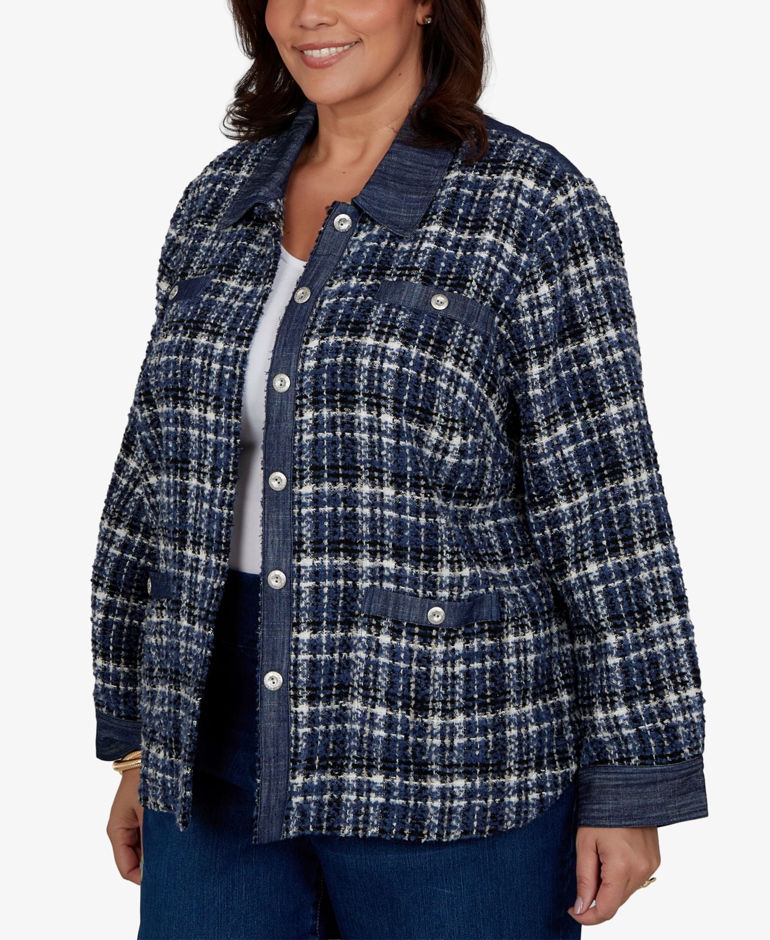 Plus Size Tweed Plaid Jacket