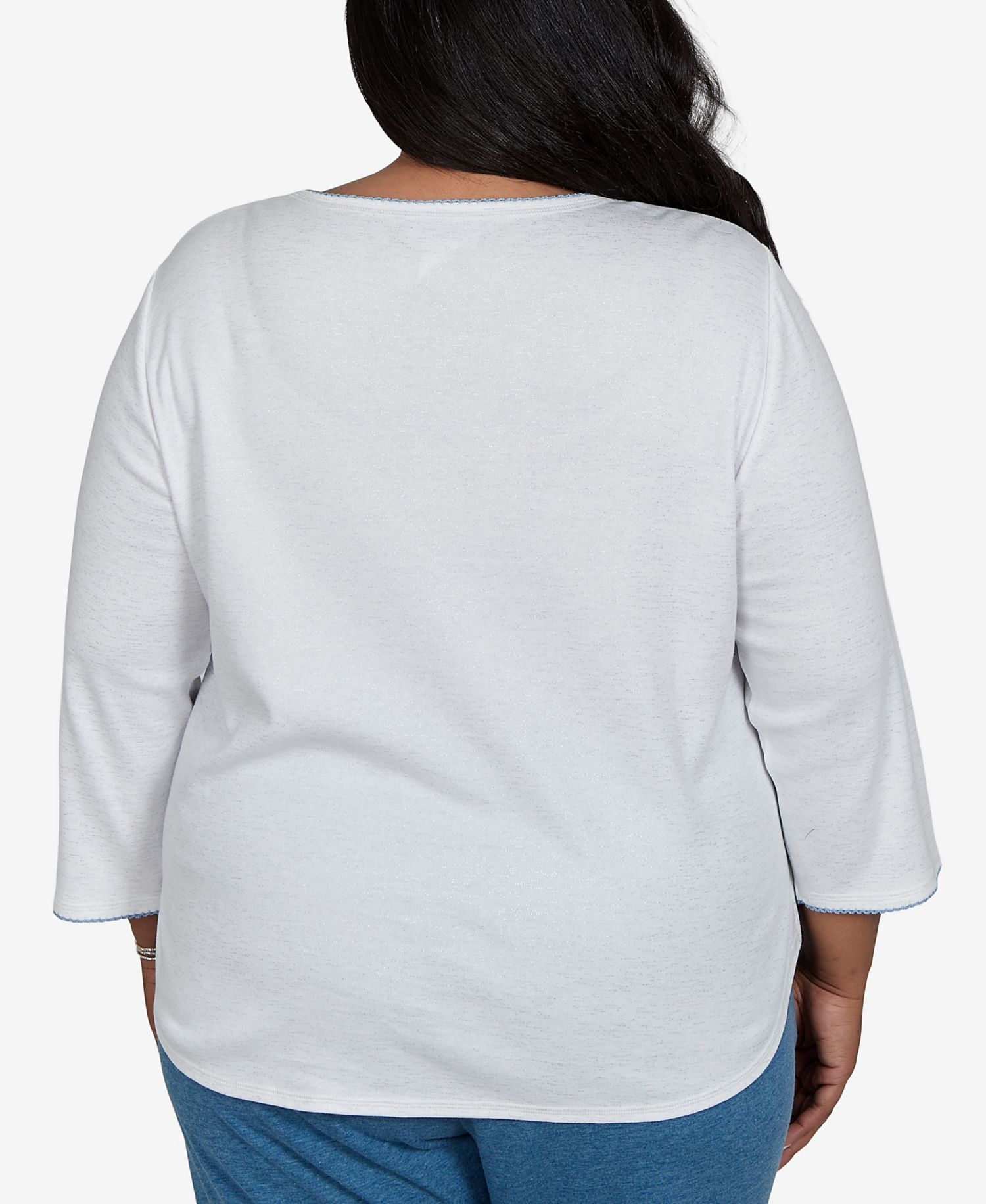 Plus Size Floral-Print 3/4-Sleeve Cotton-Blend T-Shirt