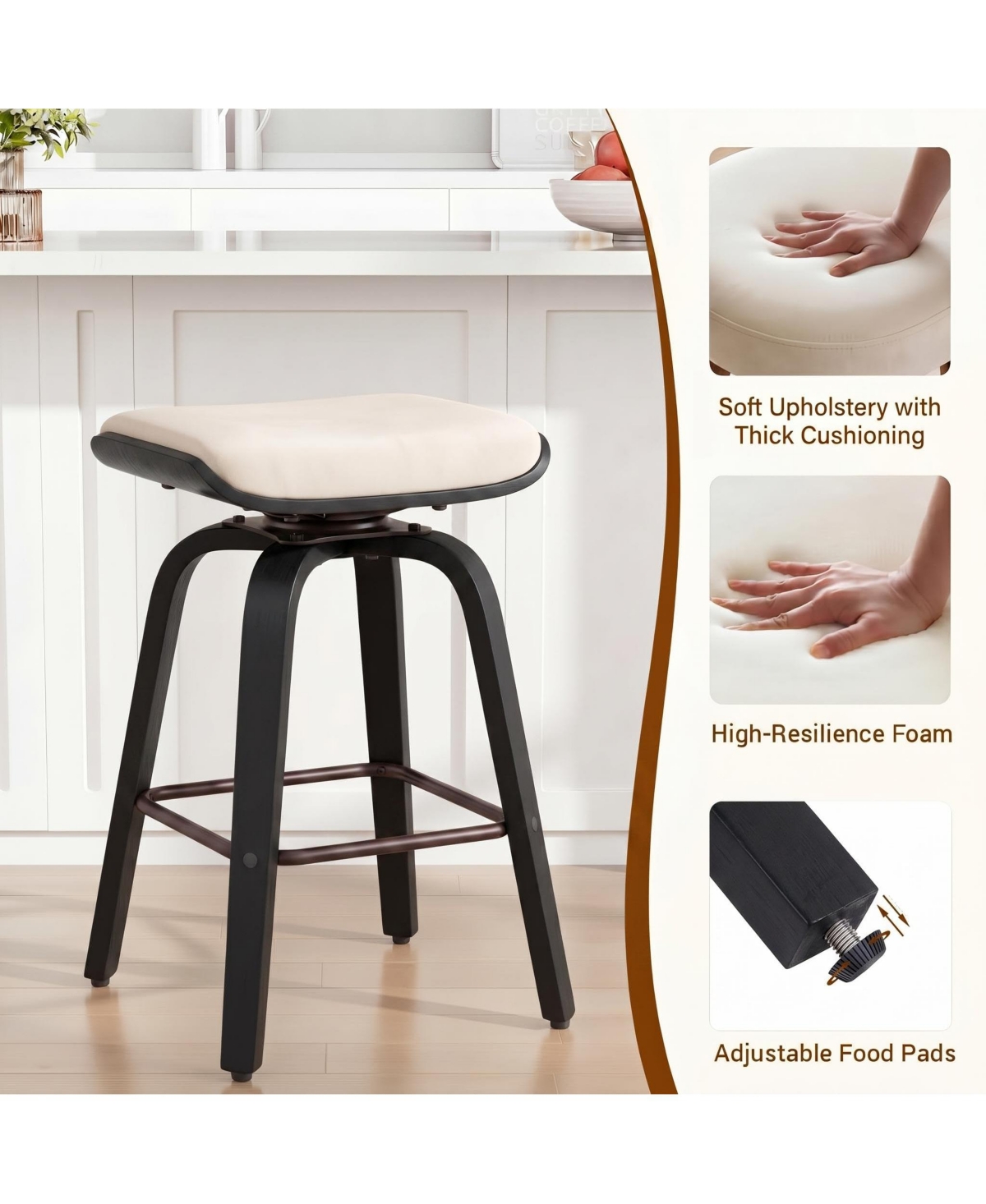 gaomon Set of 2 26" Backless Swivel Counter Stools with Flannel Saddle Seat and Bentwood Legs