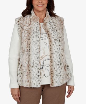 Plus Size Animal-Print Mock Neck Short Faux Fur Teddy Jacket